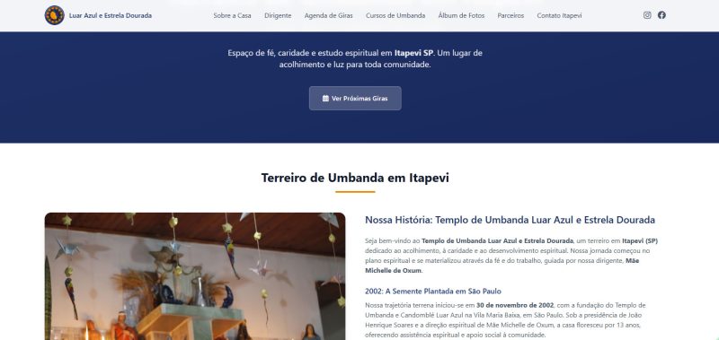 Site Templo Luar Azul criado pela m3nu